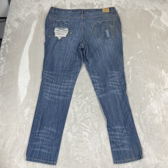 Apple Bottom Jeans Womens 18 Blue Denim Distressed Skinny Ankle Mid Rise Y2K - Picture 9 of 11